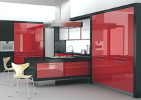 High gloss MDF and acrylic board panels from our supplys: Kitchen: red-Black